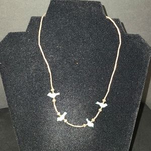 Vintage Silver Tone Shell Bird Necklace